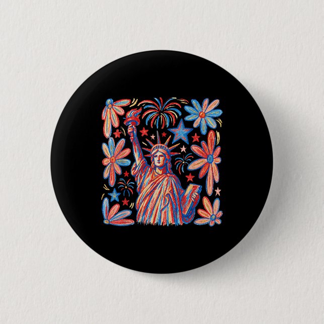 Retro 4. Juli Freiheitsstatue Girl Wome Button (Vorderseite)