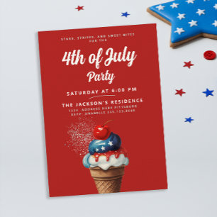 Retro 4. Juli Ice Cream US Flag Kirsche Party Einladung