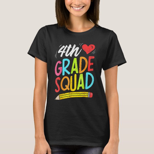 Retro 4th Fourth Grade Squad Pencil Back To School T-Shirt (Vorderseite)