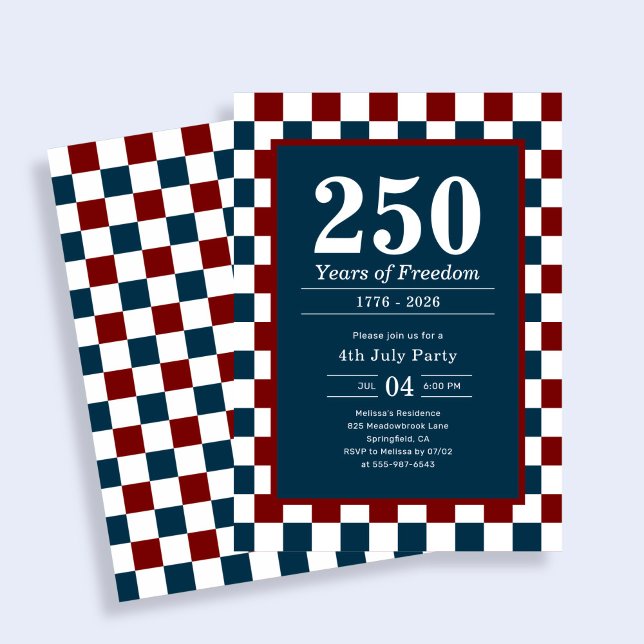 Retro 4th of July 250 Years Party Checkered Einladung (Von Creator hochgeladen)