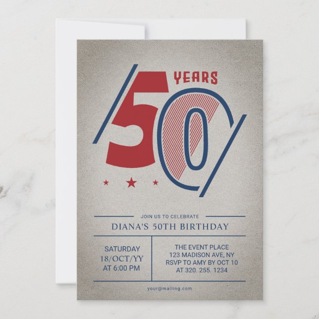 Retro 50. Geburtstag Einladung (Vorderseite)