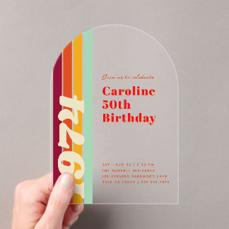 Retro-50. Geburtstagsfeier-Torbogen Acryleinladungen