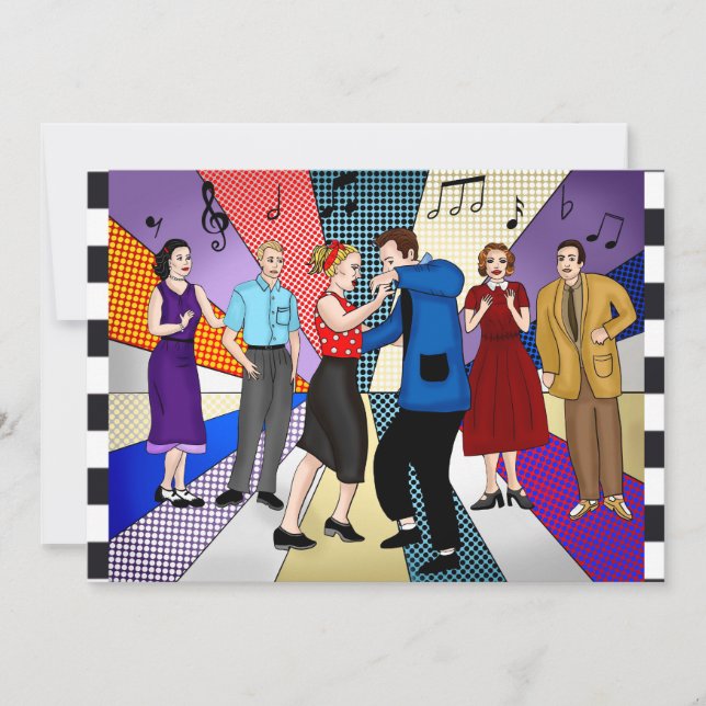 Retro 50 zum Geburtstag Einladung (Vorderseite)