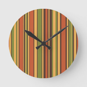 Retro 50er 60er 70er Stripes Orange Avocado Brown Runde Wanduhr