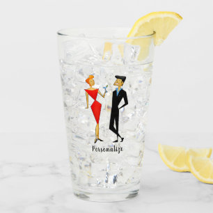 Retro 50er Art Deco Rotes Schwarzes Party Trinken Glas