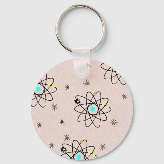 Retro 50er Atomic Print Pink Apparel & Geschenke Schlüsselanhänger (Vorderseite)