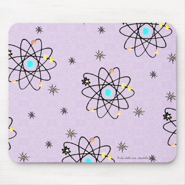 Retro 50er AtomPrint Lavendel Bekleidung & Geschen Mousepad (Vorne)