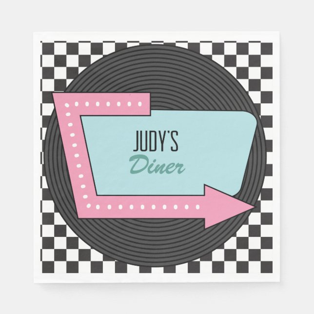 Retro 50er Birthday Party Serviette (Vorderseite)