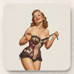 Retro 50er Button-Up Beauty Getränkeuntersetzer