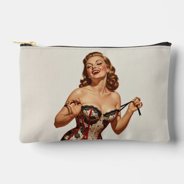 Retro 50er Button-Up Beauty Zubehörtasche (Vorderseite)
