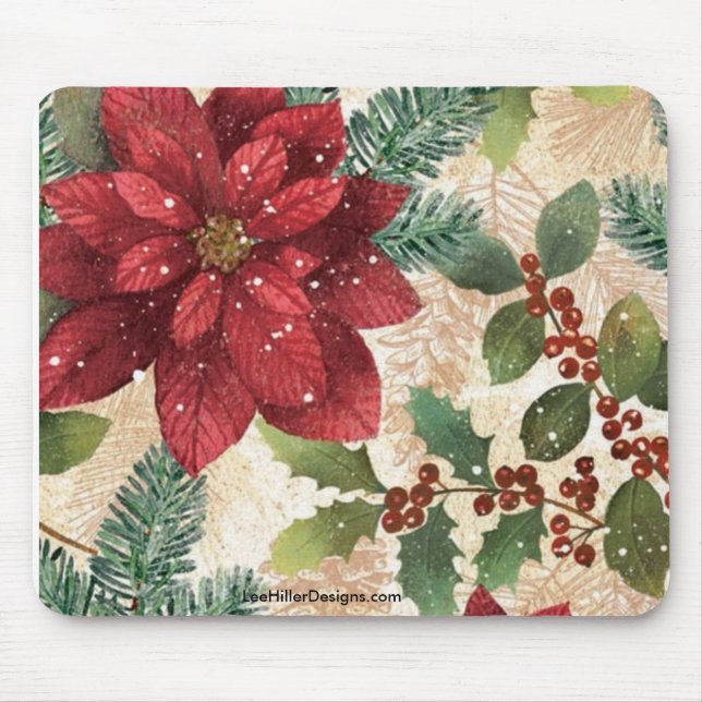 Retro 50er Christmas Poinsettia Mousepad (Vorne)
