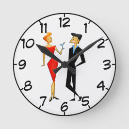 Retro 50er Couple Cocktail Party Red Black Runde Wanduhr