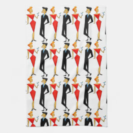 Retro 50er Couple Red Black Cocktails Party Geschirrtuch