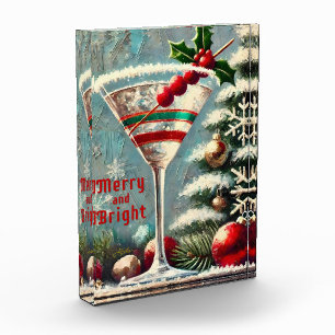 Retro 50er Cranberry-Schneeflocken Weihnachts-Mart Fotoblock