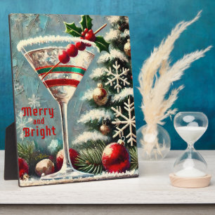 Retro 50er Cranberry-Schneeflocken Weihnachts-Mart Fotoplatte