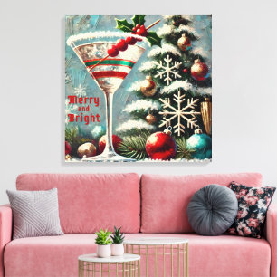 Retro 50er Cranberry-Schneeflocken Weihnachts-Mart Leinwanddruck