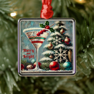 Retro 50er Cranberry-Schneeflocken Weihnachts-Mart Ornament Aus Metall