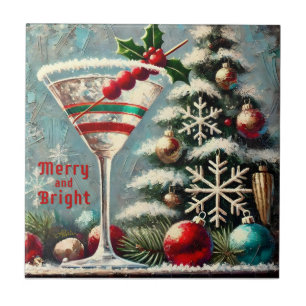 Retro 50er Cranberry Snowflake Weihnachten Martini Fliese