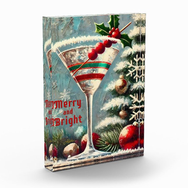 Retro 50er Cranberry Snowflake Weihnachten Martini Fotoblock (Links)