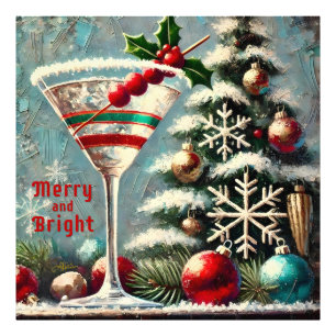 Retro 50er Cranberry Snowflake Weihnachten Martini Fotodruck