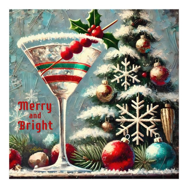 Retro 50er Cranberry Snowflake Weihnachten Martini Fotodruck (Vorne)