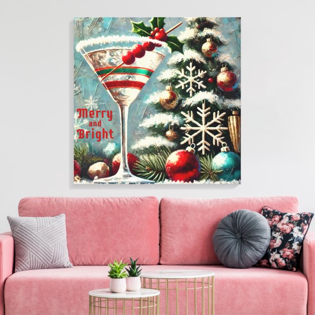 Retro 50er Cranberry Snowflake Weihnachten Martini Leinwanddruck (Insitu (Wohnzimmer))