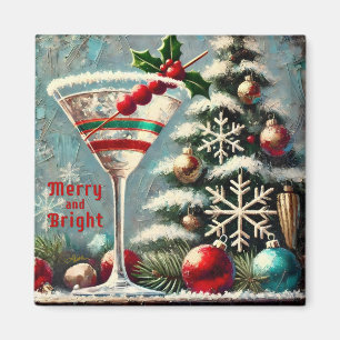 Retro 50er Cranberry Snowflake Weihnachten Martini Magnet