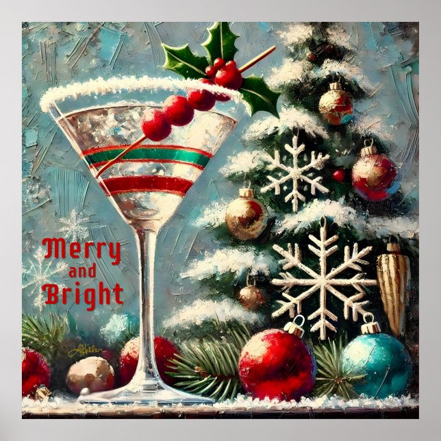 Retro 50er Cranberry Snowflake Weihnachten Martini Poster (Vorne)