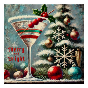 Retro 50er Cranberry Snowflake Weihnachten Martini Poster