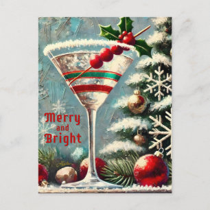 Retro 50er Cranberry Snowflake Weihnachten Martini Postkarte