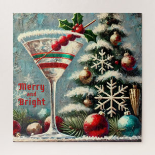 Retro 50er Cranberry Snowflake Weihnachten Martini Puzzle