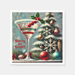 Retro 50er Cranberry Snowflake Weihnachten Martini Serviette
