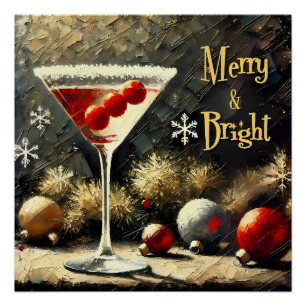 Retro 50er Dreifach-Kranbeeren-Weihnachts-Martini Poster