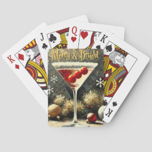 Retro 50er Dreifach-Kranbeeren-Weihnachts-Martini Spielkarten