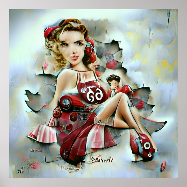 Retro 50er Inspiriert AI Generiertes Button up Gir Poster (Vorne)
