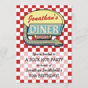 Retro-50er-Jahre-Diner-Sock-Hop-Geburtstagsfeier-T Einladung