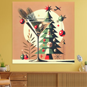 Retro 50er Jahre Jet Set Weihnachtsbaum Martini Leinwanddruck