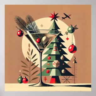 Retro 50er Jahre Jet Set Weihnachtsbaum Martini Poster