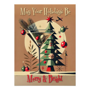 Retro 50er Jahre Jet Set Weihnachtsbaum Martini Poster