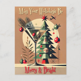Retro 50er Jahre Jet Set Weihnachtsbaum Martini Postkarte