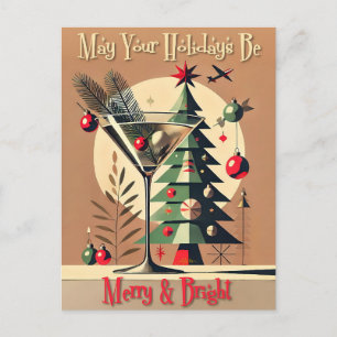 Retro 50er Jahre Jet Set Weihnachtsbaum Martini Postkarte
