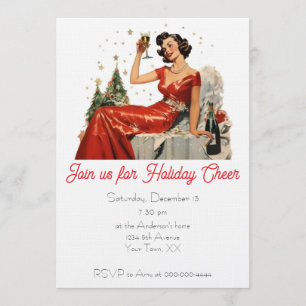 Retro 50er Jahre Lady in Red Weihnachtsfeier Einladung