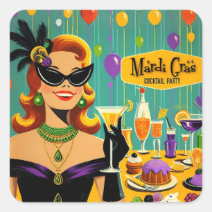 Retro 50er Jahre Mardi Gras Cocktailparty Quadratischer Aufkleber