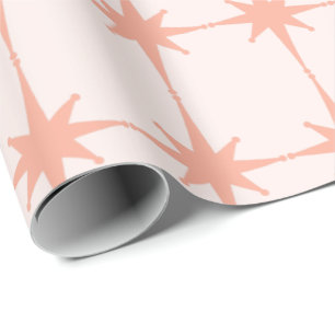 Retro 50er Jahre Sternenexplosionen in sanftem Ros Geschenkpapier