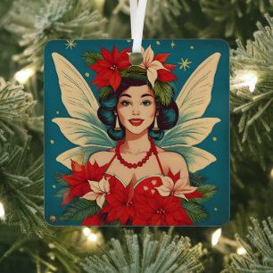 Retro 50er Jahre Tropische Weihnachten Pin-Up Schö Ornament Aus Metall