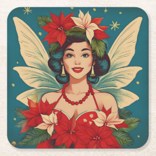 Retro 50er Jahre Tropische Weihnachten Pin-Up Schö Rechteckiger Pappuntersetzer