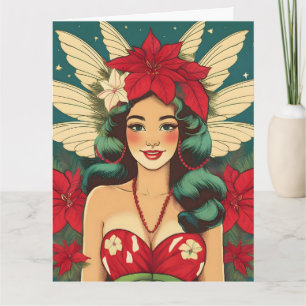 Retro 50er Jahre Tropisches Weihnachten Pin-Up Gir Karte
