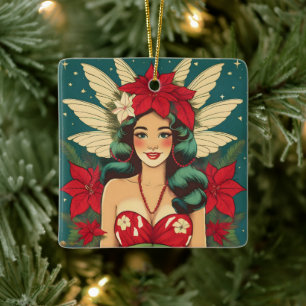 Retro 50er Jahre Tropisches Weihnachten Pin-Up Gir Keramikornament