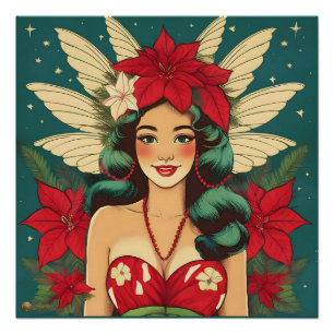 Retro 50er Jahre Tropisches Weihnachten Pin-Up Gir Poster