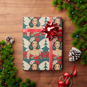 Retro 50er Jahre Tropisches Weihnachten Pin-Up Sta Geschenkpapier